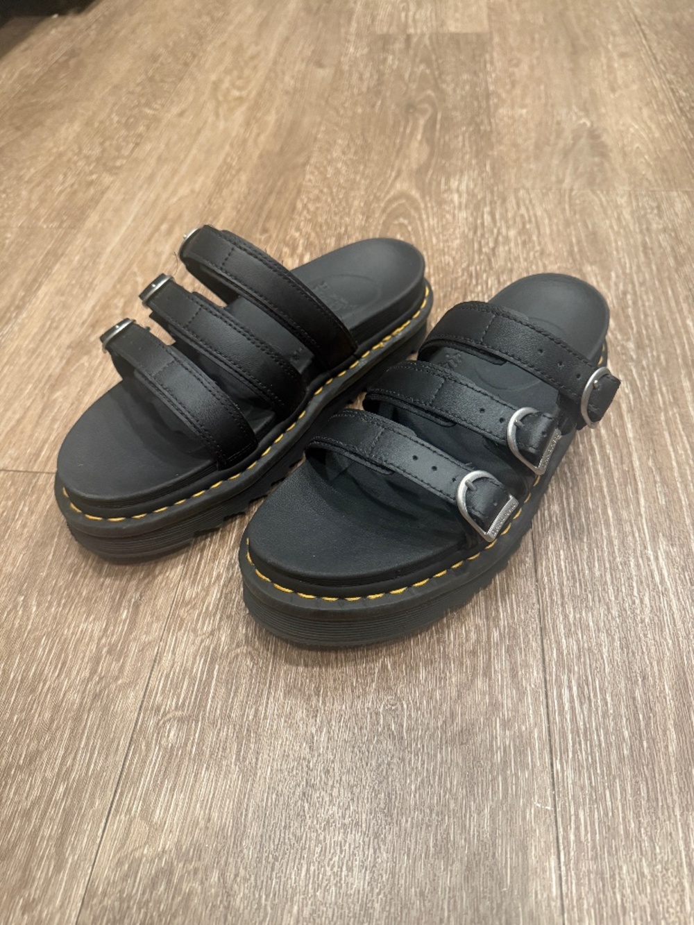 Doc Martens Blair Black Leather Slide Sandals 3 Strap Platform